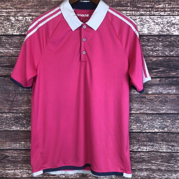 Adidas ClimaChill 3 Stripes Competition Polo Golf Short Sleeve Shirt Pink Medium - Picture 1 of 5